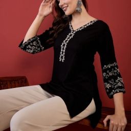 Women Embroidered Cotton Rayon A-line Kurta-image-39