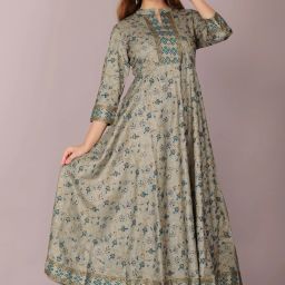 Floral Print Viscose Rayon Stitched Flared/A-line Gown-image-23