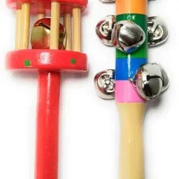 Set Of 2 Pcs Wooden Jingle Hand Bells ,Wooden Bells Jingle Stick Rattle-19