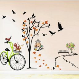 100 cm Natural Scenic Ride PVC Vinyl Wall Sticker for Living Room ( ideal size on wall: 142 cm x 100 cm ),Multicolour Self Adhesive Sticker-image-34