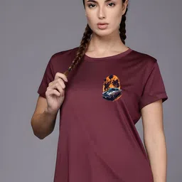 szn Women Graphic Print Round Neck Polyester Maroon T-Shirt-picture-8