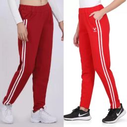Pack of 2 Women Striped Red Track Pants-image-92