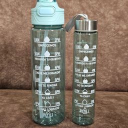 2 IN 1 Motivational Water Bottle Set Light Green with Straw, BPA Free Gym Bottle 900 ml Bottle-image-85