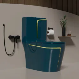 Ceramic Royal Blue commode with Yellow Line Finishing For Bathroom 11026 Western Commode-image-72