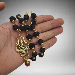 Shiv Damru Rudraksha Mala for Men and Women Beads Gold-plated Plated Brass, Wood Chain-image-3