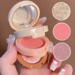 3 in1 face blusher + highlihger with mini compact palette | travel friendly-12