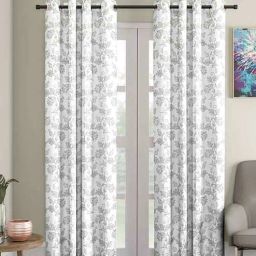 blanc9 Grey Floral Cotton 9 Ft Semisheer Eyelet Door Curtains (Set of 2)-picture-8