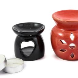Ceramic Aroma Tealight Diffuser Pot Shape Design Multi Colour With Lavender Fragrance Oil And 2 Candle Diffuser Set-image-19