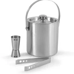 Ice Bucket Silver With Tong and Peg Measurer Bar Set-image-4