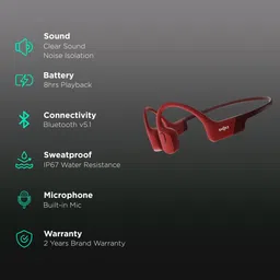 SHOKZ OpenRun Bone Conduction Bluetooth Headphone with Noise Isolation (IP67 Waterproof, 8 Hours Playtime, Red) image 2