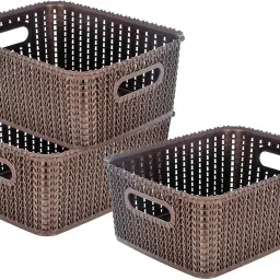 Plastic Multiuses Large M 20 Plastic Tray/Basket/Organizer Without Lid-Pack of 3 (Brown) Storage Basket-picture-18