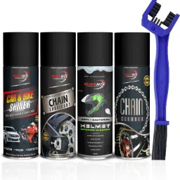Combo Of Chain Cleaner + Chain Lube + Helmet Foam Cleaner + Car & Bike Shiner Polish With Cleaning Brush | Cleans | Shines & Protects Chain & Helmet Chain Oil-picture-6
