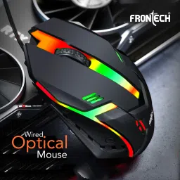 Frontech Wired USB Mouse with 3 Handy Buttons | Stylish Grip 1200 DPI MS-0070 Wired Ambidextrous Optical Mouse image 2