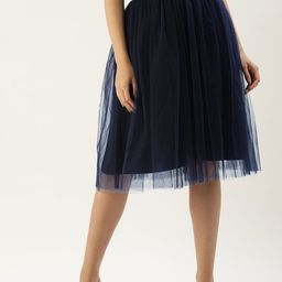ROVING MODE Flared Knee Length Net Skirt-51