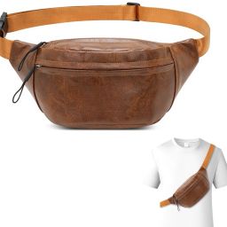 Venzina Vintage Brown PU Leather Waist Bag with Adjustable Strap for Men Outdoor Use Waist Bag-image-1