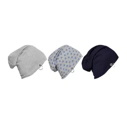VIMAL JONNEY Unisex  Pack Of 3 Navy Blue & Grey Printed Beanie-21