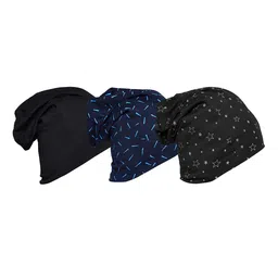 VIMAL JONNEY Unisex Pack Of 3 Navy Blue & Black Printed Beanie-44