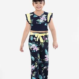 Naughty Ninos Girls Navy Blue & Green Printed Top with Palazzos-20