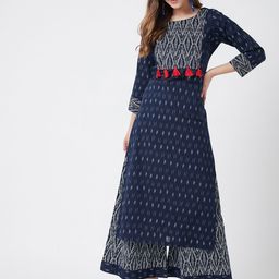 Tissu Women Navy Blue & White Printed Kurta with Palazzos-picture-41