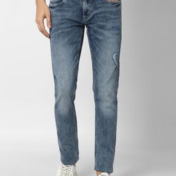 Peter England Casuals Men Navy Blue Skinny Fit Low Distress Heavy Fade Jeans-image-98