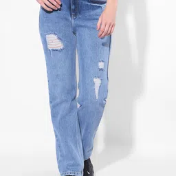 Numero Uno Women Straight Fit High-Rise Mildly Distressed Heavy Fade Stretchable Jeans-image-10