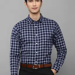 Allen Solly Men Navy Blue Slim Fit Tartan Checks Checked Cotton Formal Shirt-image-20