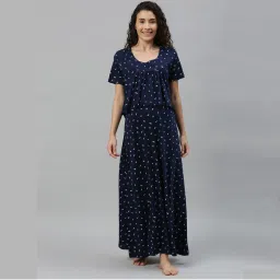 Nejo Bird Printed Front Zipper Feeding Nighty - Blue-picture-33
