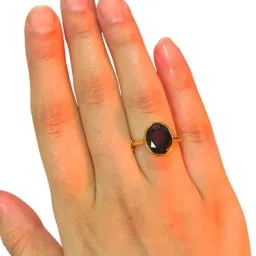 Most Demanded and Beautiful 100% Effective Garnet/Gomed Ring Original Brass Garnet Gold Plated Ring-image-49