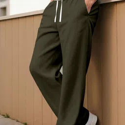 rajovati Men Loose Fit Dark Green Viscose Rayon Trousers-picture-14