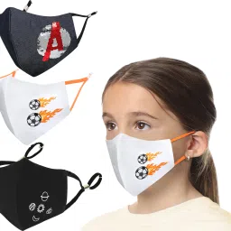 Anti-Pollution, Anti-Bacterial (BFE>99%) 4 Layer Embroidered, Designer, Trendy, Fashionable & Protective Cotton Cloth Face Mask for Kids each with Lanyard & Ear Adjusters (7-12 Years) Special_Annular_Combo_03 Reusable, Washable Cloth Mask-picture-3