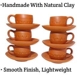 Pack of 6 Earthenware, Pottery, Terracotta Handmade Clay Tea Cup & Plate Set – 6 Cups + 6 Plates Combo |-image-91