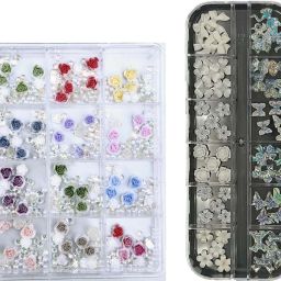 Set of 2 Nail Art Grids – Flower, Stone & White Bow Multi Design-image-79