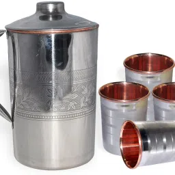 Pure Copper With 4 Drinkware Accessories Handmade Copper Tumblers Jug Glass Set-image-3