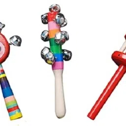 Multicolor set of 3 wooden baby rattles for new born babies to 2 year Rattle-23