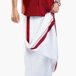 MCR HALF INCH MAROON BORDER Solid Men Dhoti-image-86