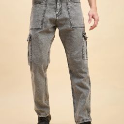 Men Loose Fit Mid Rise Grey Jeans-image-5
