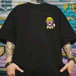 Men Graphic Print Round Neck Cotton Blend Black T-Shirt-image-132