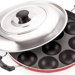 Fine Non-Stick 12 Appam Patra Ponganal Maker Paniarakkal Pan Litti Maker Paniarakkal with Lid -8 L capacity 15 cm diameter-image-66