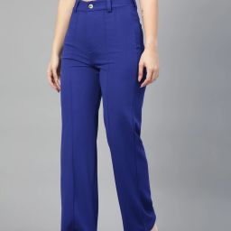 Women Regular Fit Dark Blue Viscose Rayon Trousers-image-56