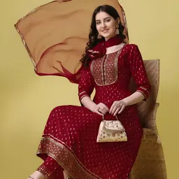 Women's Rayon Embroidered & Printed Anarkali Kurta Set. Embroidered Anarkali Kurta, Bottom & Dupatta Set-image-8