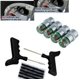 Car and Bike Air Alert Tire Valve Cap Set of 4Pcs, Tubeless Tyre/Tire Puncture Kit Combo-20