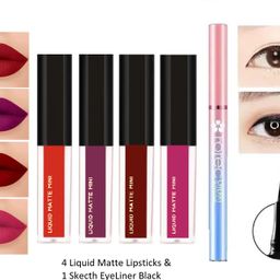 SuperStay Water Proof Liquid Matte Beauty Lipstick 4 Pcs + Sketch EyeLiner Black-30