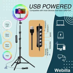 Webilla 10'' RGB LED Ring Light with Adjustable Tripod Stand and Phone Holder Ring Flash image 2