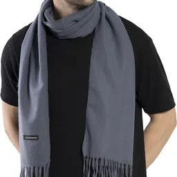 life and style Solid Wool Blend Men Grey Scarf-picture-0