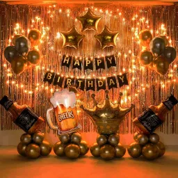 Solid Birthday Decorations Kit Set Items Combo with Led Light for Wife, Girl, Husband Balloon-49