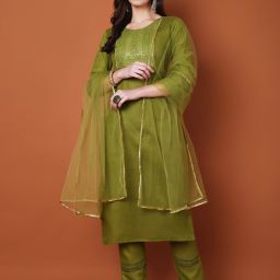 Women Cotton Blend Kurta Pant Dupatta Set-image-74