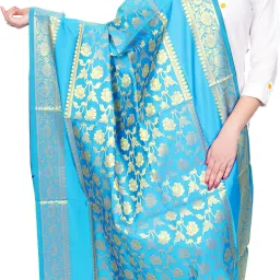 Art Silk Woven Light Blue, Gold Women Dupatta-picture-21