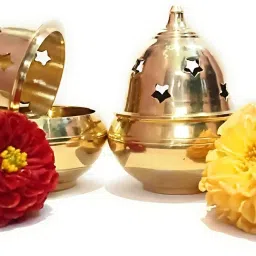 Pure Brass Apple Shape/Deepam Akhand Diya with Star Holes on The Top set of 2 Brass (Pack of 2) Table Diya-image-78