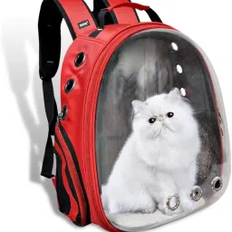 Astronaut Space Transparent Capsule Air Breathable Airline Approved Transparent Carrier Backpack with Nylon Collor for Travel, Hiking and Outdoor for Puppies & Cats (RED) RED Backpack Pet Carrier-image-21