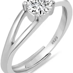 Hold Her Solitaire Sterling Silver Ring Sterling Silver Cubic Zirconia Rhodium Plated Ring-image-43